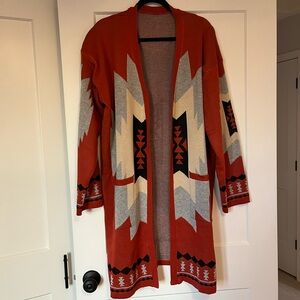 Rust and Gray Geometric Patterned Women's Sweater